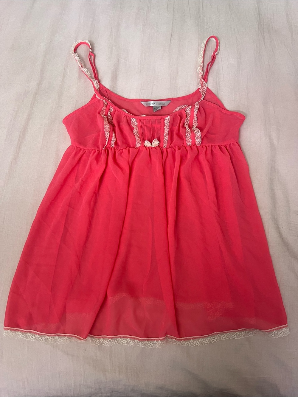 Victoria's Secret Addison Rae Coral Pink Lace-Trim Babydoll Top